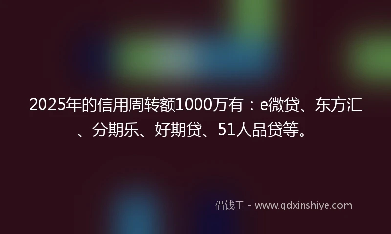 2025年的信用周转额1000万有：e微贷、东方汇、分期乐、好期贷、51人品贷等。