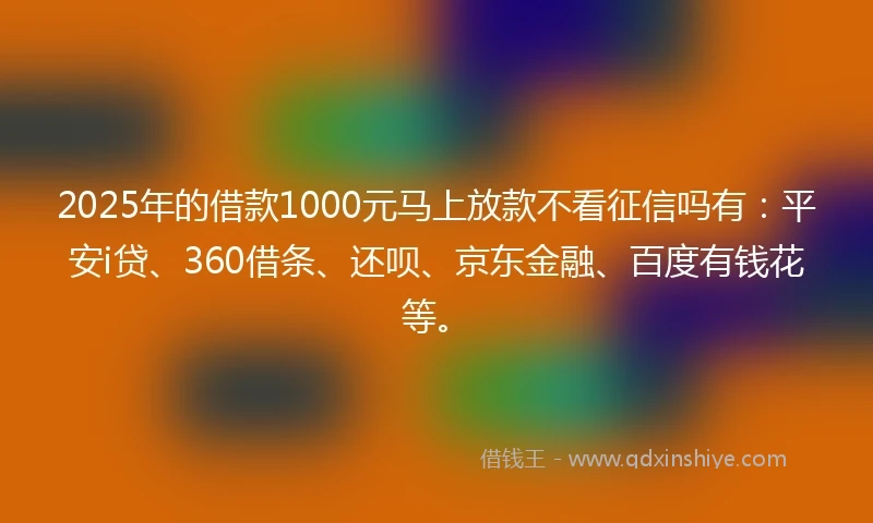 2025年的借款1000元马上放款不看征信吗有：平安i贷、360借条、还呗、京东金融、百度有钱花等。