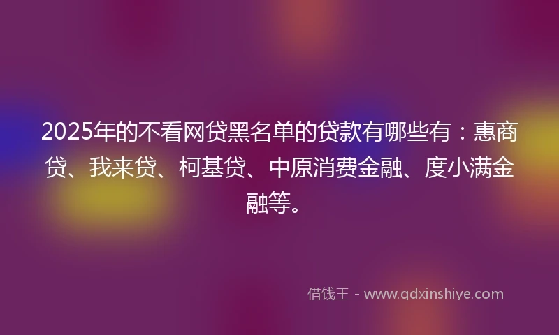 2025年的不看网贷黑名单的贷款有哪些有：惠商贷、我来贷、柯基贷、中原消费金融、度小满金融等。