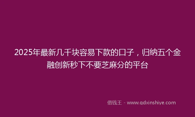 2025年最新几千块容易下款的口子，归纳五个金融创新秒下不要芝麻分的平台