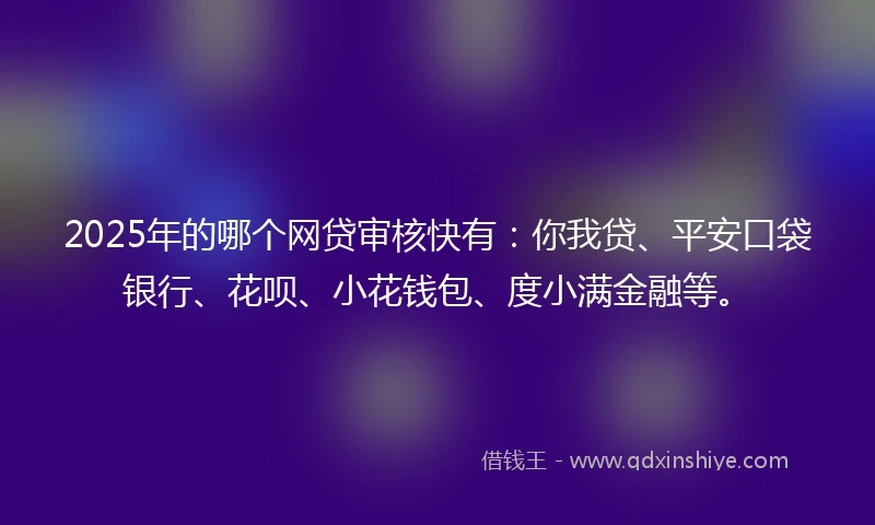 2025年的哪个网贷审核快有：你我贷、平安口袋银行、花呗、小花钱包、度小满金融等。