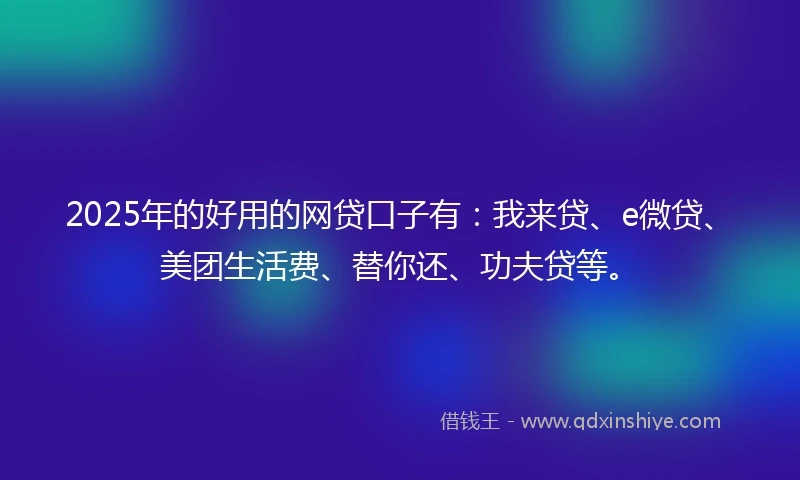 2025年的好用的网贷口子有:我来贷、e微贷、美团生活费、替你还、功夫贷等。