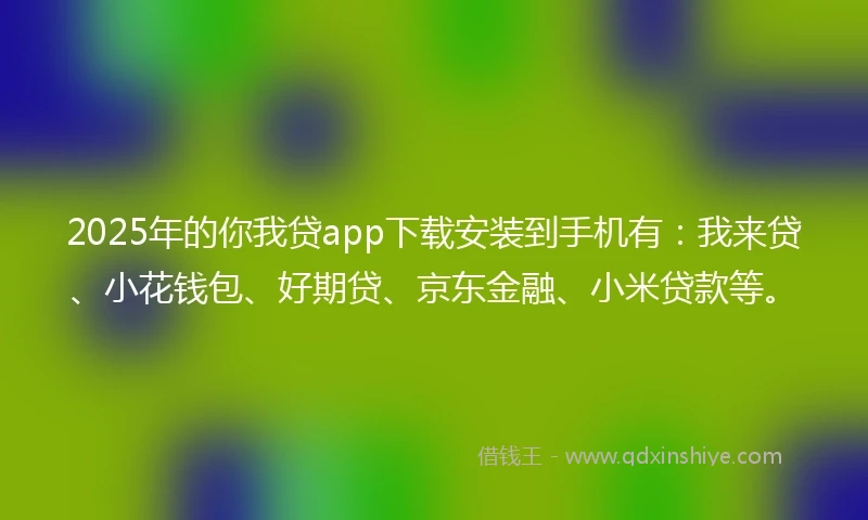 2025年的你我贷app下载安装到手机有：我来贷、小花钱包、好期贷、京东金融、小米贷款等。
