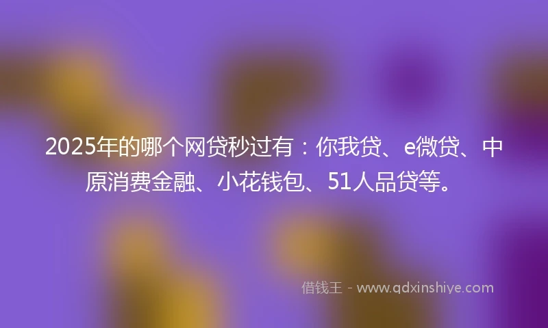 2025年的哪个网贷秒过有：你我贷、e微贷、中原消费金融、小花钱包、51人品贷等。