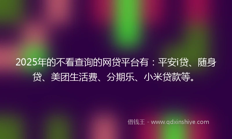 2025年的不看查询的网贷平台有：平安i贷、随身贷、美团生活费、分期乐、小米贷款等。