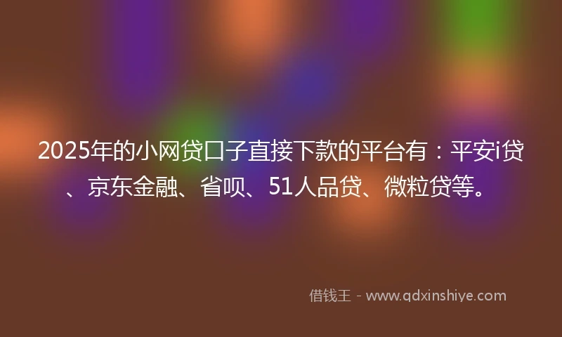 2025年的小网贷口子直接下款的平台有：平安i贷、京东金融、省呗、51人品贷、微粒贷等。