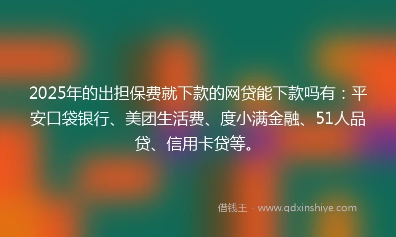 2025年的出担保费就下款的网贷能下款吗有：平安口袋银行、美团生活费、度小满金融、51人品贷、信用卡贷等。