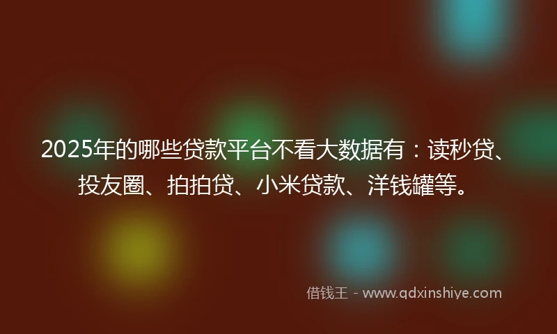 2025年的哪些贷款平台不看大数据有：读秒贷、投友圈、拍拍贷、小米贷款、洋钱罐等。