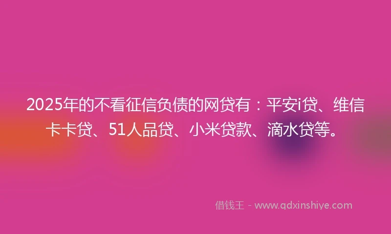 2025年的不看征信负债的网贷有：平安i贷、维信卡卡贷、51人品贷、小米贷款、滴水贷等。