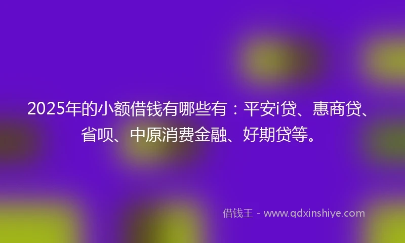 2025年的小额借钱有哪些有：平安i贷、惠商贷、省呗、中原消费金融、好期贷等。