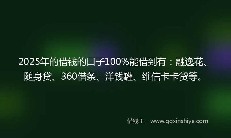 2025年的借钱的口子100%能借到有：融逸花、随身贷、360借条、洋钱罐、维信卡卡贷等。