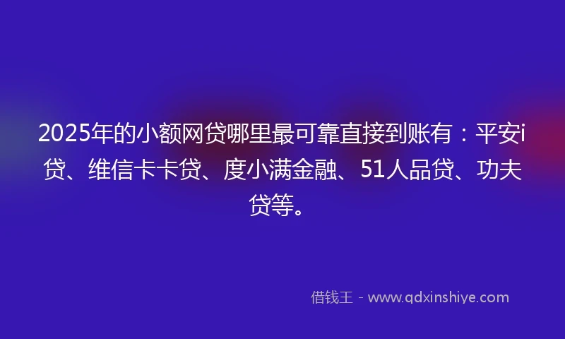 2025年的小额网贷哪里最可靠直接到账有：平安i贷、维信卡卡贷、度小满金融、51人品贷、功夫贷等。