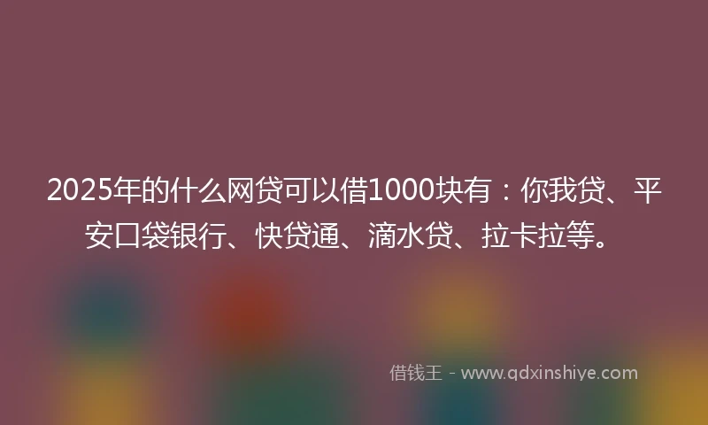 2025年的什么网贷可以借1000块有：你我贷、平安口袋银行、快贷通、滴水贷、拉卡拉等。
