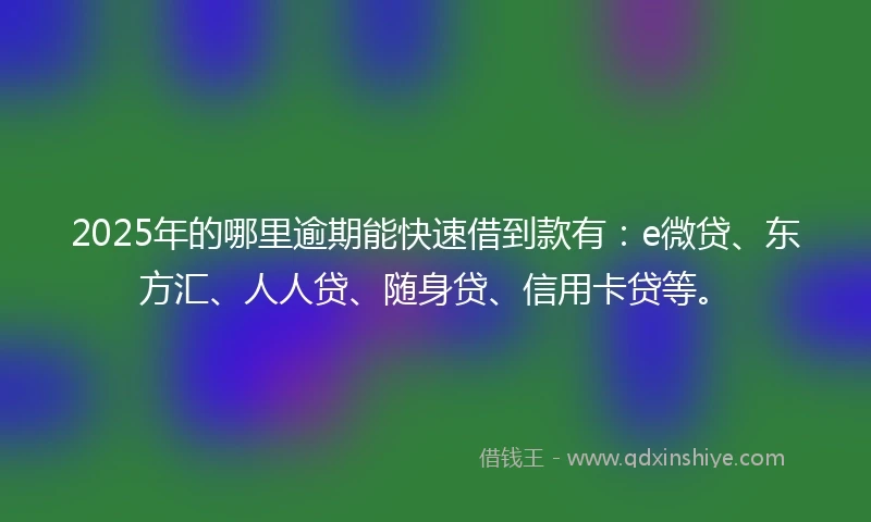 2025年的哪里逾期能快速借到款有：e微贷、东方汇、人人贷、随身贷、信用卡贷等。
