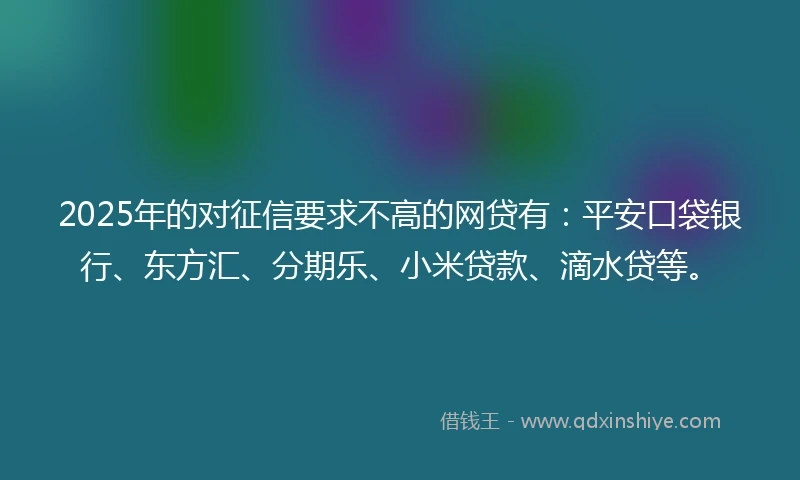 2025年的对征信要求不高的网贷有：平安口袋银行、东方汇、分期乐、小米贷款、滴水贷等。