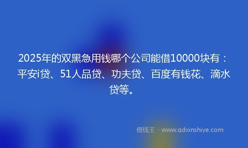 2025年的双黑急用钱哪个公司能借10000块有：平安i贷、51人品贷、功夫贷、百度有钱花、滴水贷等。