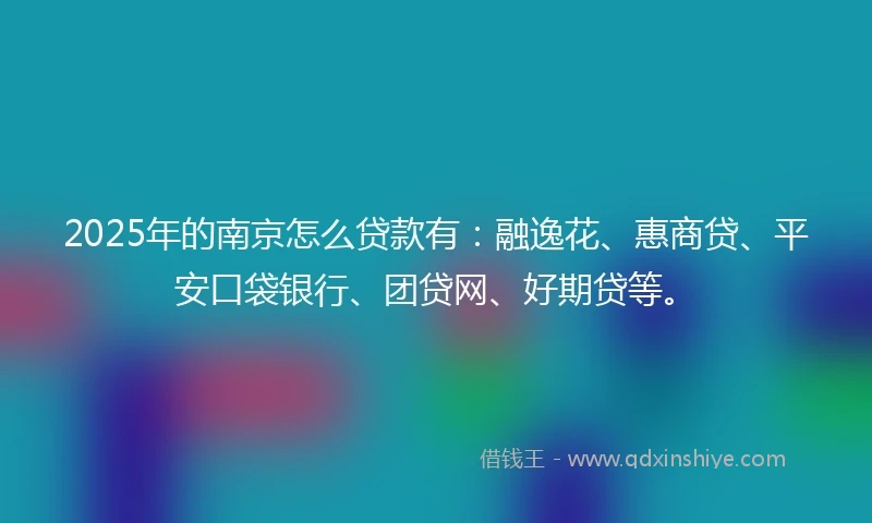 2025年的南京怎么贷款有：融逸花、惠商贷、平安口袋银行、团贷网、好期贷等。