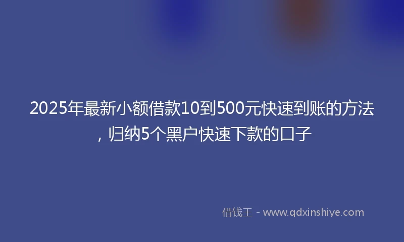 2025年最新小额借款10到500元快速到账的方法，归纳5个黑户快速下款的口子