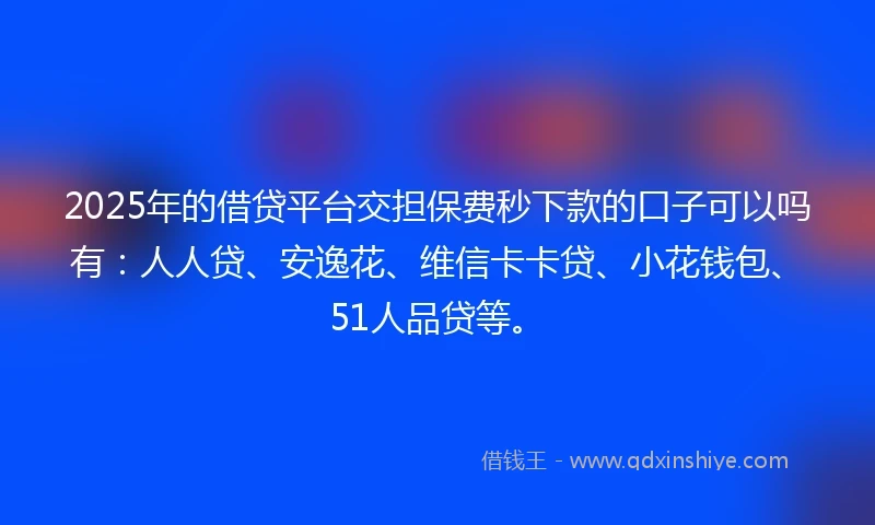 2025年的借贷平台交担保费秒下款的口子可以吗有：人人贷、安逸花、维信卡卡贷、小花钱包、51人品贷等。