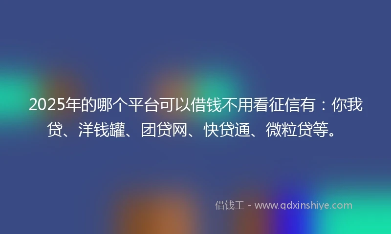 2025年的哪个平台可以借钱不用看征信有：你我贷、洋钱罐、团贷网、快贷通、微粒贷等。