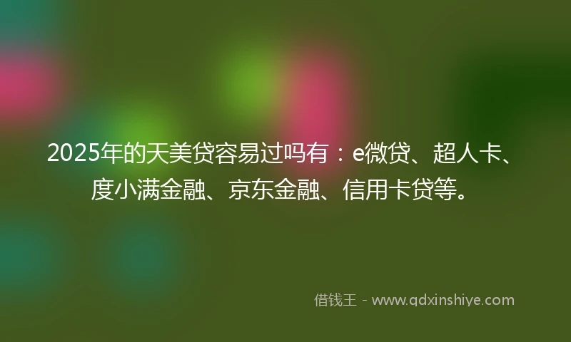 2025年的天美贷容易过吗有：e微贷、超人卡、度小满金融、京东金融、信用卡贷等。