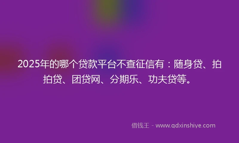 2025年的哪个贷款平台不查征信有：随身贷、拍拍贷、团贷网、分期乐、功夫贷等。