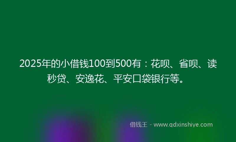 2025年的小借钱100到500有：花呗、省呗、读秒贷、安逸花、平安口袋银行等。