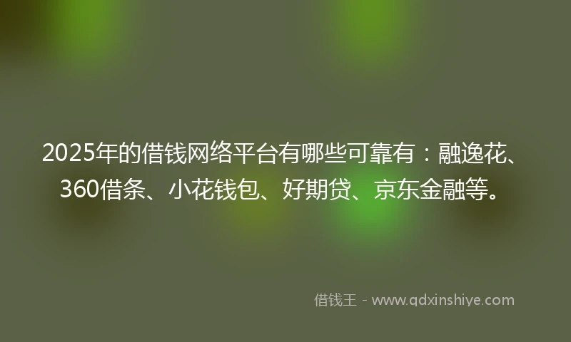 2025年的借钱网络平台有哪些可靠有：融逸花、360借条、小花钱包、好期贷、京东金融等。