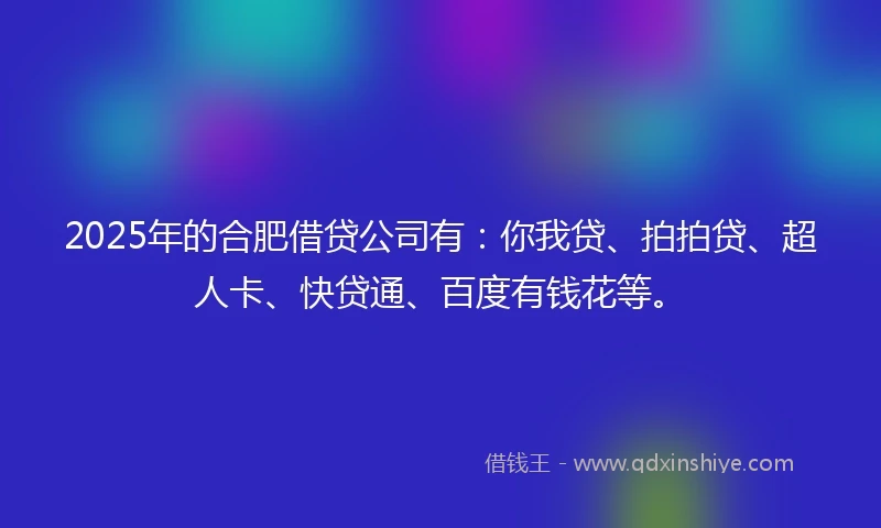 2025年的合肥借贷公司有：你我贷、拍拍贷、超人卡、快贷通、百度有钱花等。