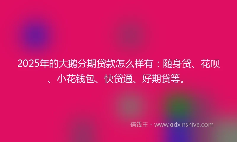 2025年的大鹅分期贷款怎么样有：随身贷、花呗、小花钱包、快贷通、好期贷等。