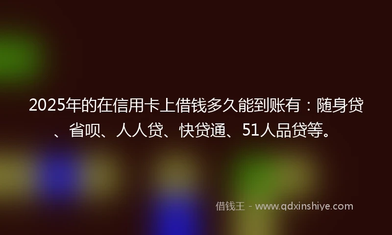 2025年的在信用卡上借钱多久能到账有：随身贷、省呗、人人贷、快贷通、51人品贷等。