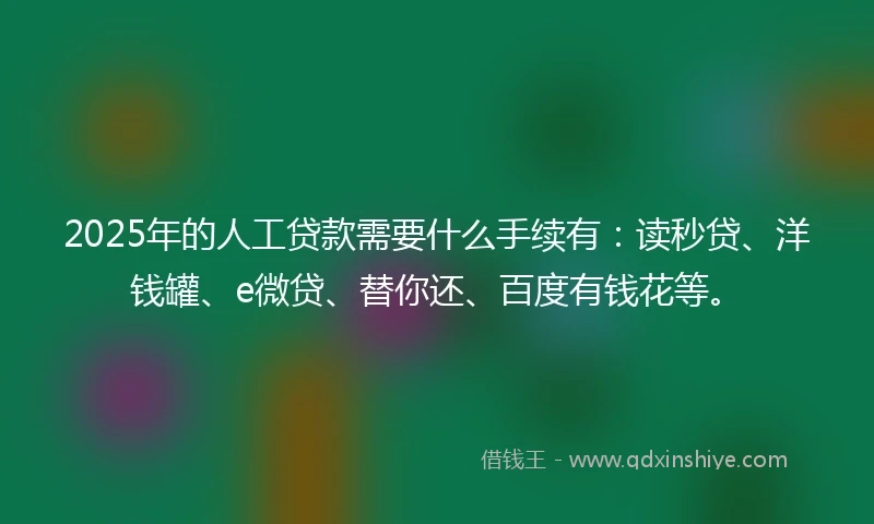 2025年的人工贷款需要什么手续有：读秒贷、洋钱罐、e微贷、替你还、百度有钱花等。