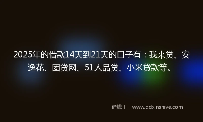 2025年的借款14天到21天的口子有：我来贷、安逸花、团贷网、51人品贷、小米贷款等。