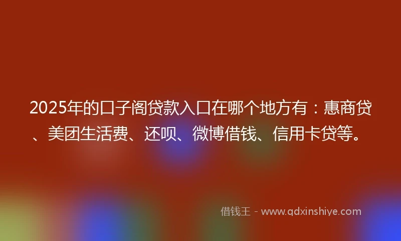 2025年的口子阁贷款入口在哪个地方有：惠商贷、美团生活费、还呗、微博借钱、信用卡贷等。