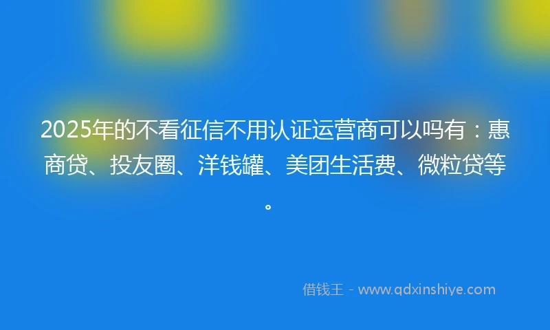 2025年的不看征信不用认证运营商可以吗有：惠商贷、投友圈、洋钱罐、美团生活费、微粒贷等。