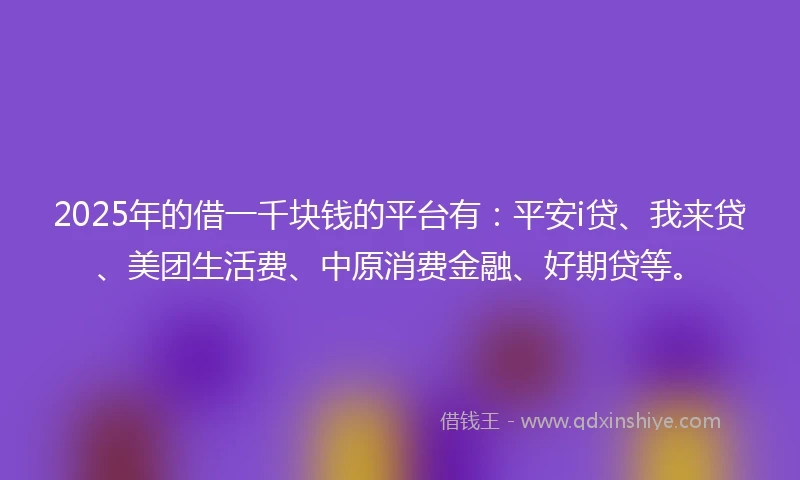 2025年的借一千块钱的平台有：平安i贷、我来贷、美团生活费、中原消费金融、好期贷等。