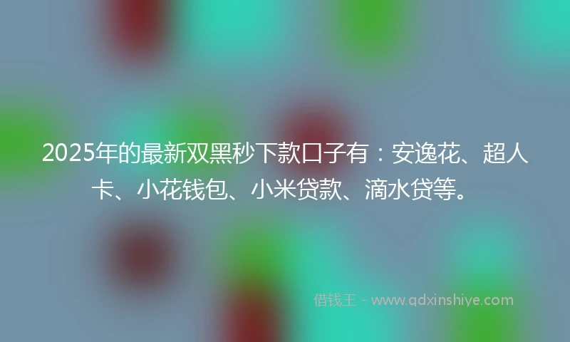 2025年的最新双黑秒下款口子有：安逸花、超人卡、小花钱包、小米贷款、滴水贷等。