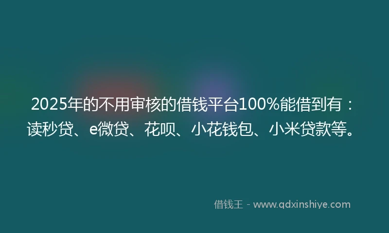 2025年的不用审核的借钱平台100%能借到有：读秒贷、e微贷、花呗、小花钱包、小米贷款等。