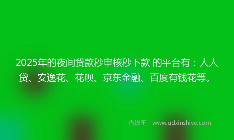 2025年的夜间贷款秒审核秒下款 的平台有：人人贷、安逸花、花呗、京东金融、百度有钱花等。