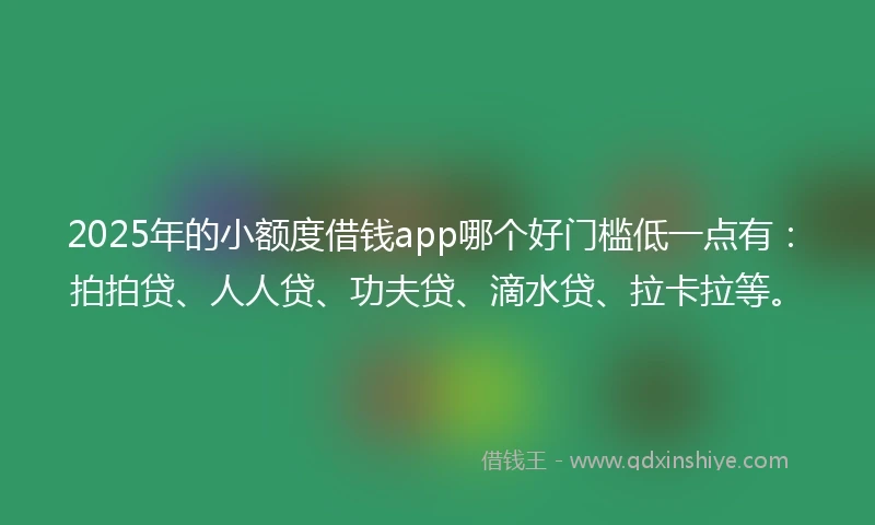 2025年的小额度借钱app哪个好门槛低一点有：拍拍贷、人人贷、功夫贷、滴水贷、拉卡拉等。