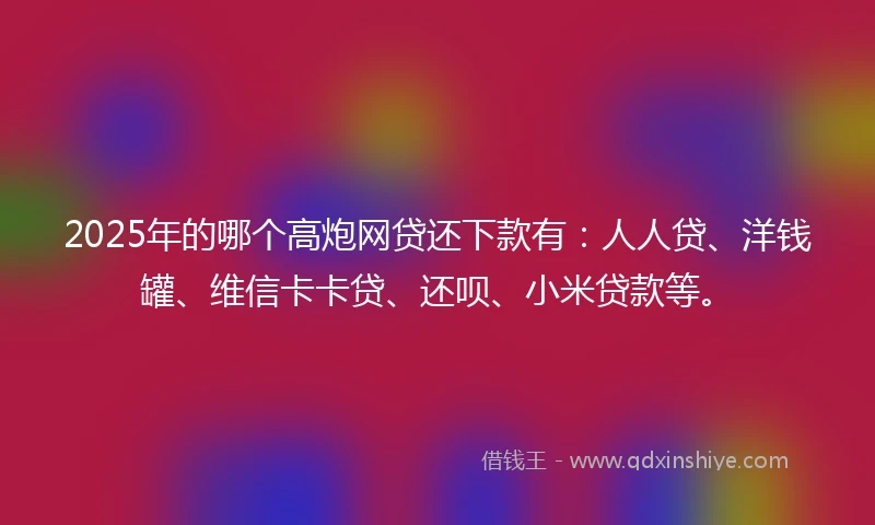 2025年的哪个高炮网贷还下款有：人人贷、洋钱罐、维信卡卡贷、还呗、小米贷款等。