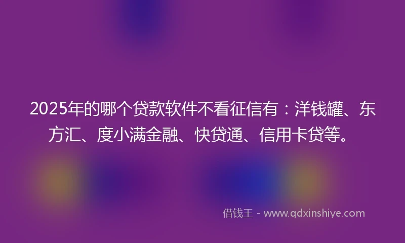 2025年的哪个贷款软件不看征信有：洋钱罐、东方汇、度小满金融、快贷通、信用卡贷等。