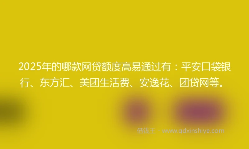 2025年的哪款网贷额度高易通过有：平安口袋银行、东方汇、美团生活费、安逸花、团贷网等。
