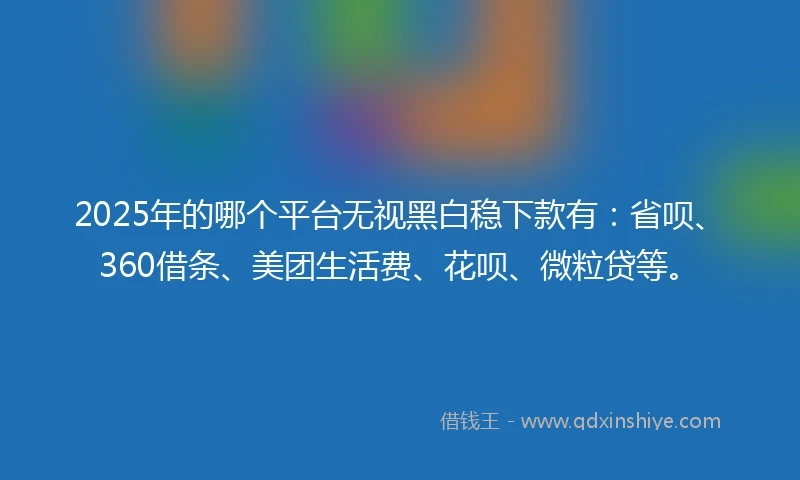 2025年的哪个平台无视黑白稳下款有：省呗、360借条、美团生活费、花呗、微粒贷等。