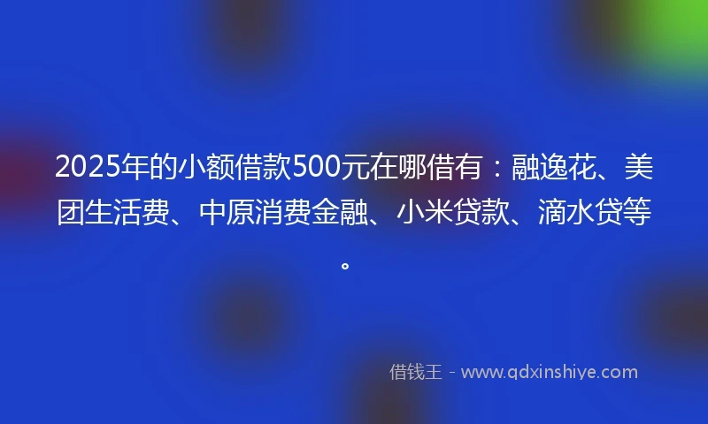 2025年的小额借款500元在哪借有：融逸花、美团生活费、中原消费金融、小米贷款、滴水贷等。
