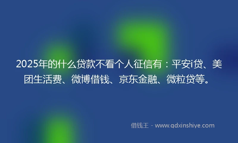 2025年的什么贷款不看个人征信有：平安i贷、美团生活费、微博借钱、京东金融、微粒贷等。