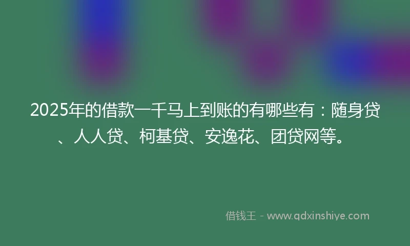 2025年的借款一千马上到账的有哪些有：随身贷、人人贷、柯基贷、安逸花、团贷网等。