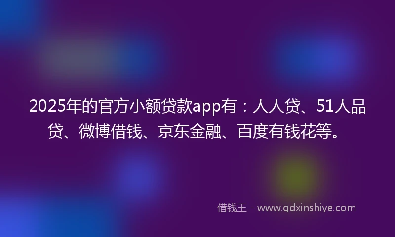 2025年的官方小额贷款app有：人人贷、51人品贷、微博借钱、京东金融、百度有钱花等。