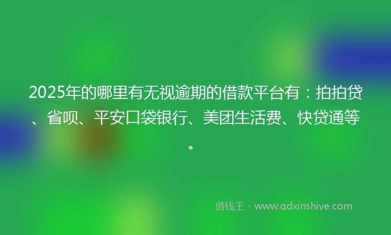 2025年的哪里有无视逾期的借款平台有：拍拍贷、省呗、平安口袋银行、美团生活费、快贷通等。