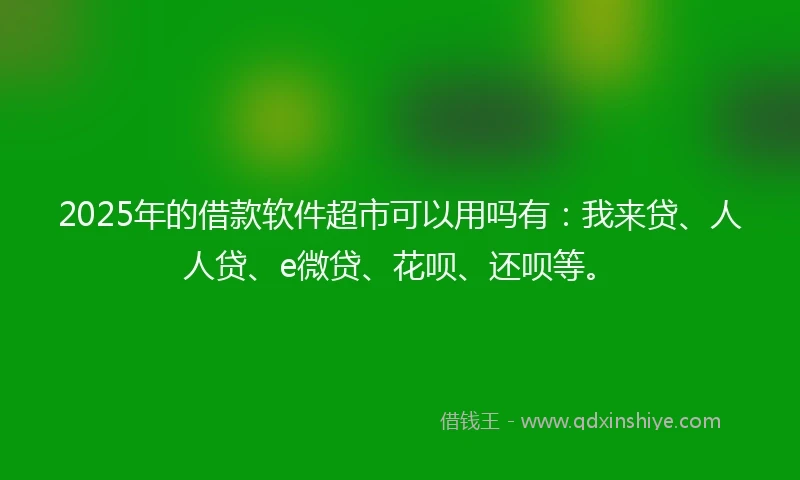 2025年的借款软件超市可以用吗有：我来贷、人人贷、e微贷、花呗、还呗等。